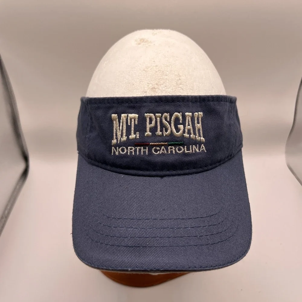 Town Talk Mt Pisgah North Carolina Visor Hat Navy Blue Embroidered Adjustable